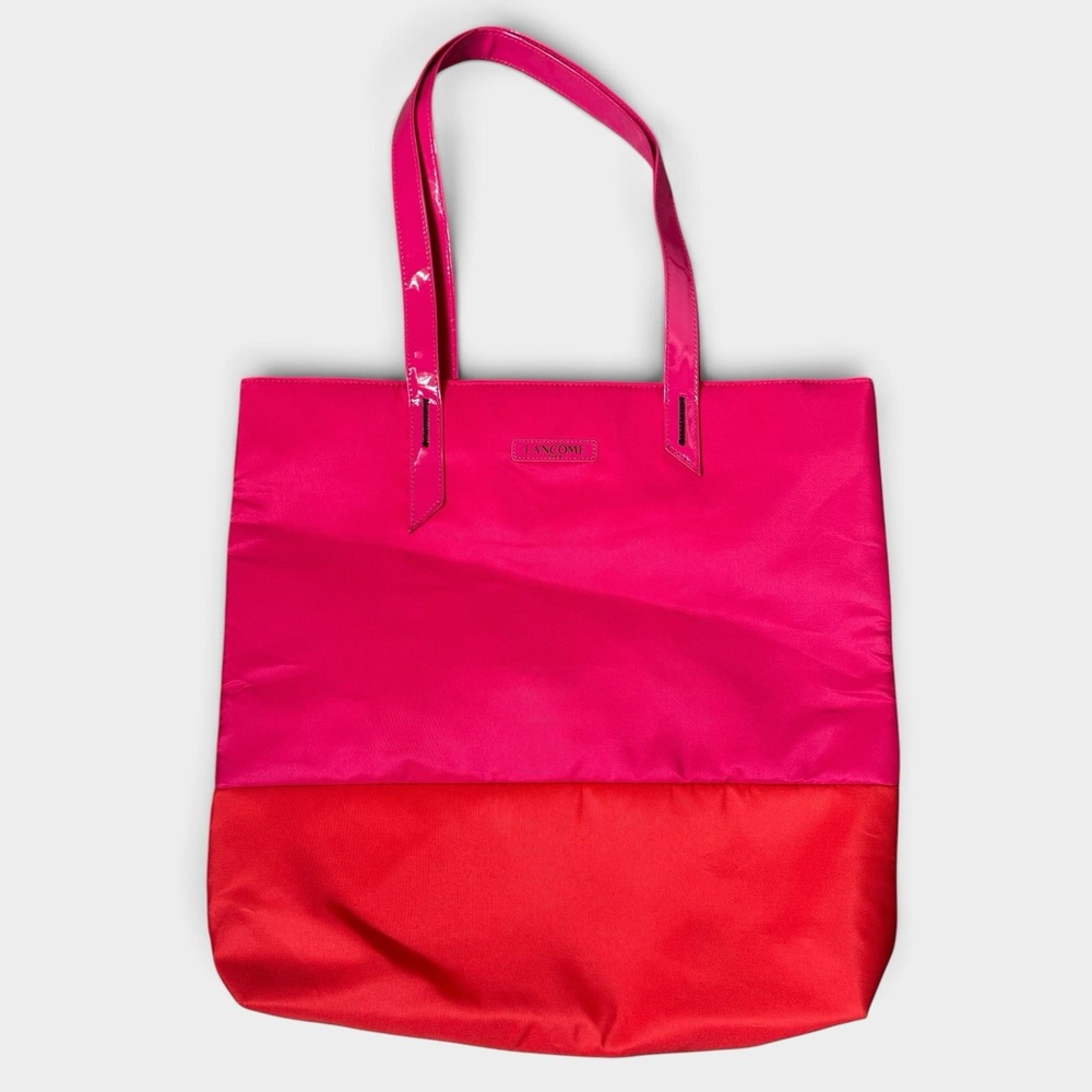 Lancome Womens Reversible Total Bag Colorblock Pink Red Flamingo Lips Lining